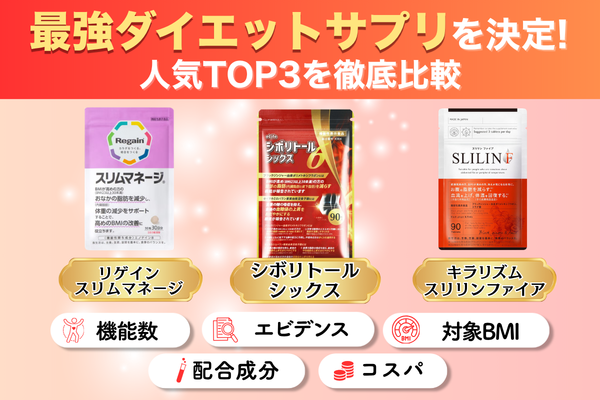 ダイエットサプリ 比較 ランキング おすすめ シボリトールシックス スリリンファイア スリムマネージ